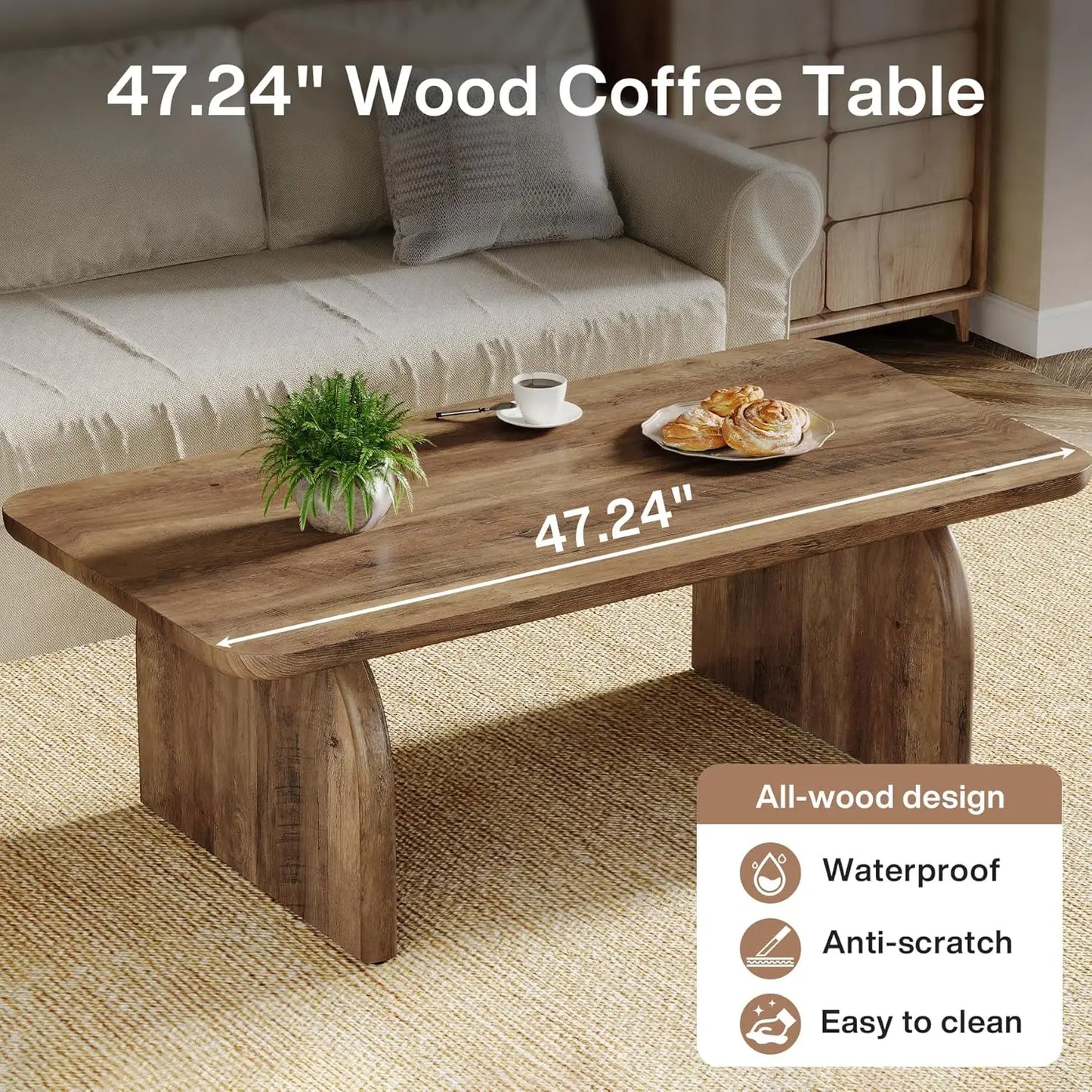 47-Inch Wood Rectangular Living Room Table