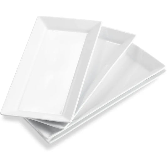 12 Inch Ceramic Serving Platters, White Rectangular