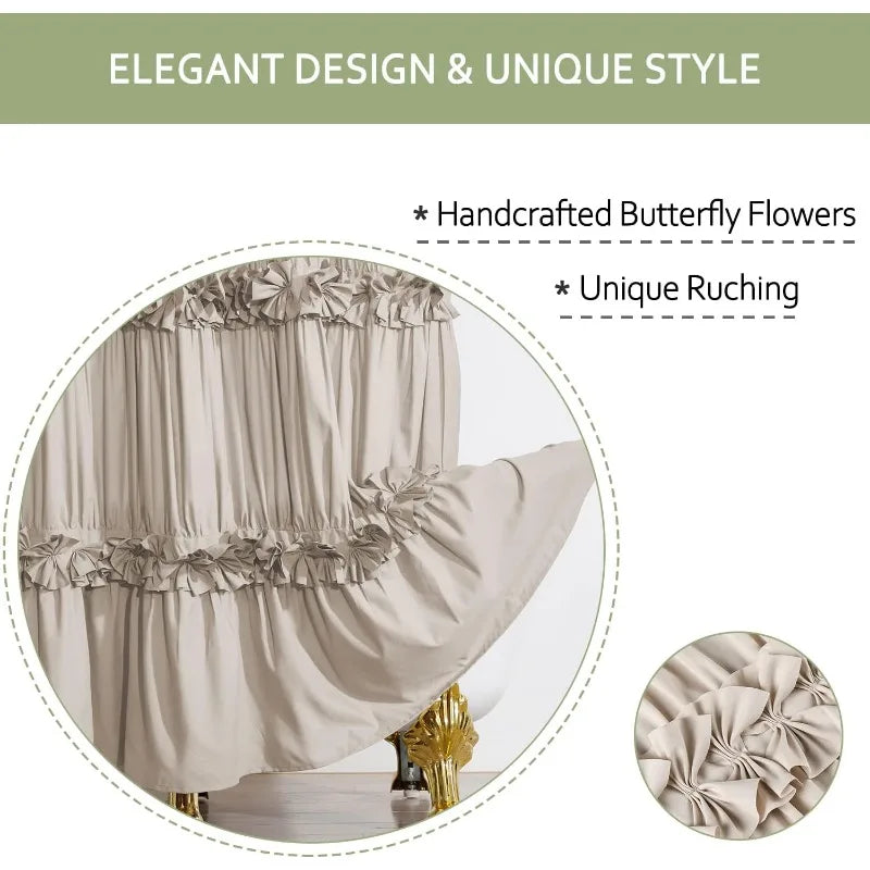 Ruffle Shower Curtain, Vintage Handcrafted Bow Tie