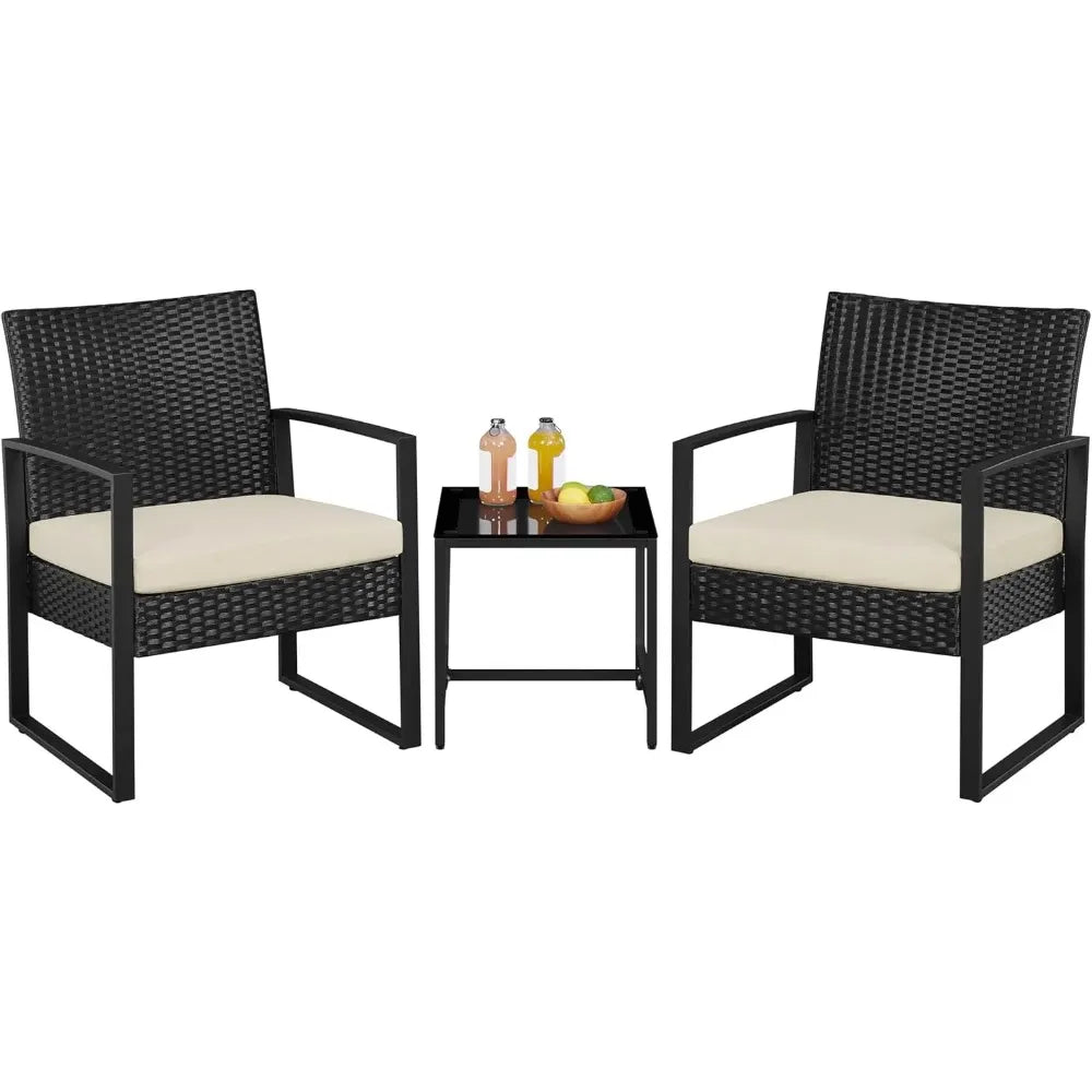 3 Pieces Rattan Bistro Set, Conversation Furniture