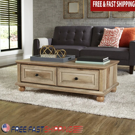 Weathered Finish Coffee Table with Storage Drawers