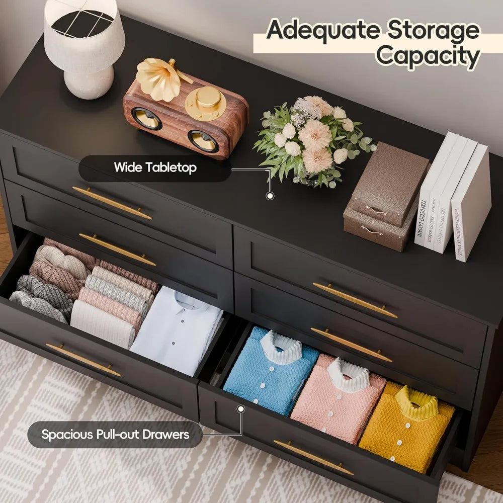 6 Drawer Wood Dresser for Bedroom
