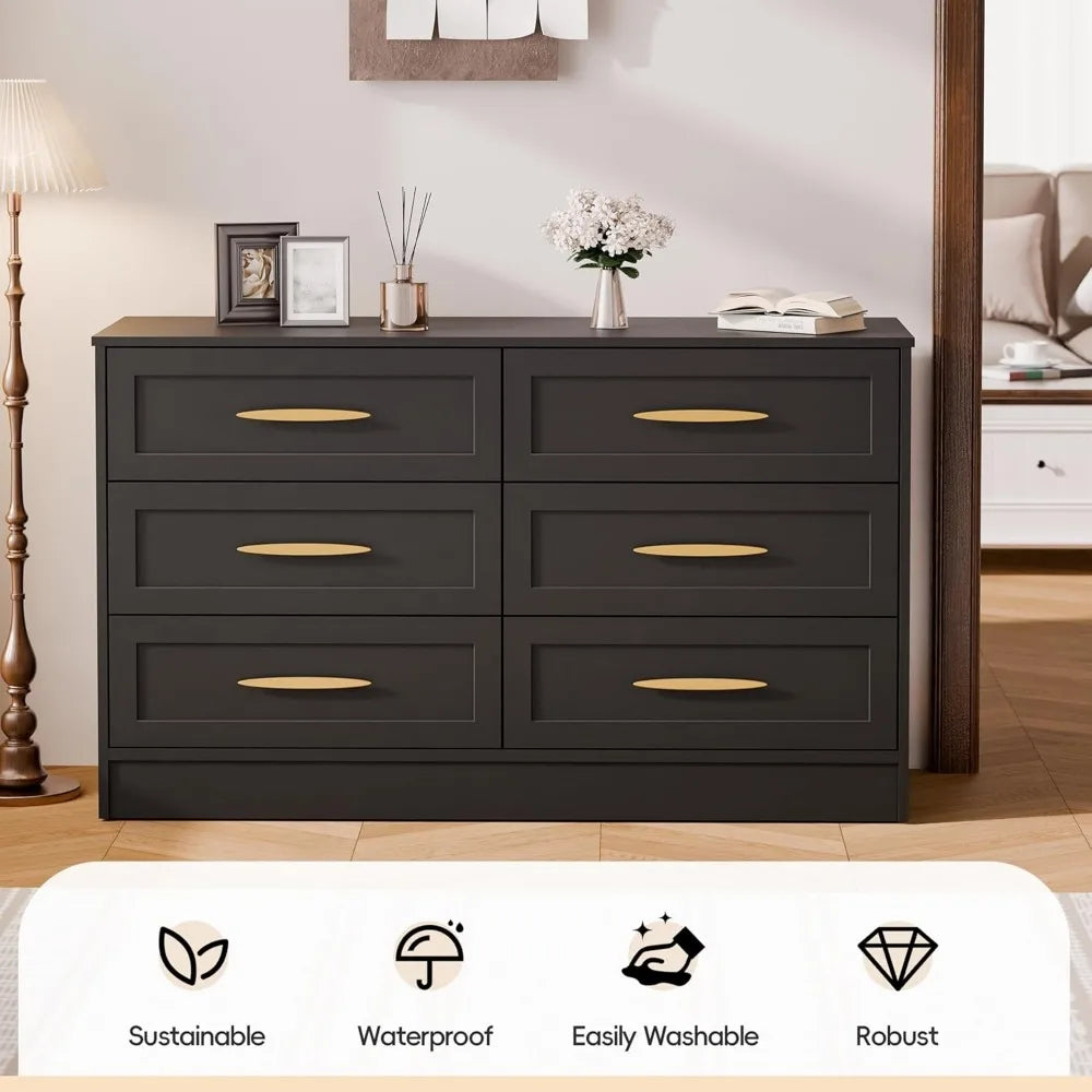 6 Drawer Wood Dresser for Bedroom