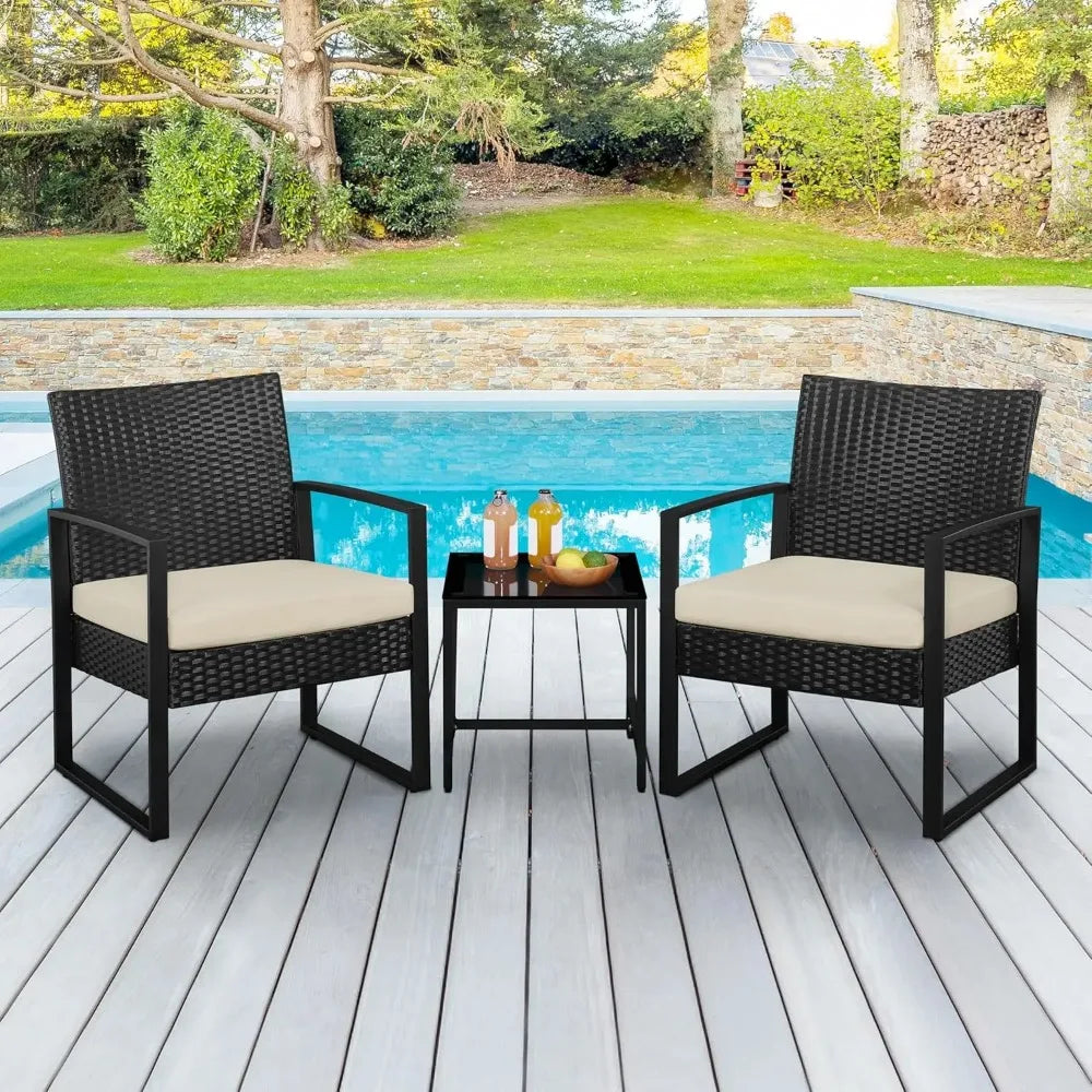 3 Pieces Rattan Bistro Set, Conversation Furniture