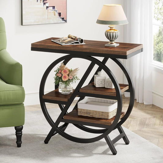 3-Tier Narrow Wood Side Table with Storage