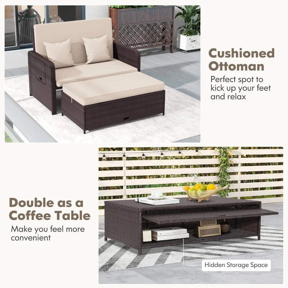 Wicker Daybed -  with Loveseat & Storage Ottoman