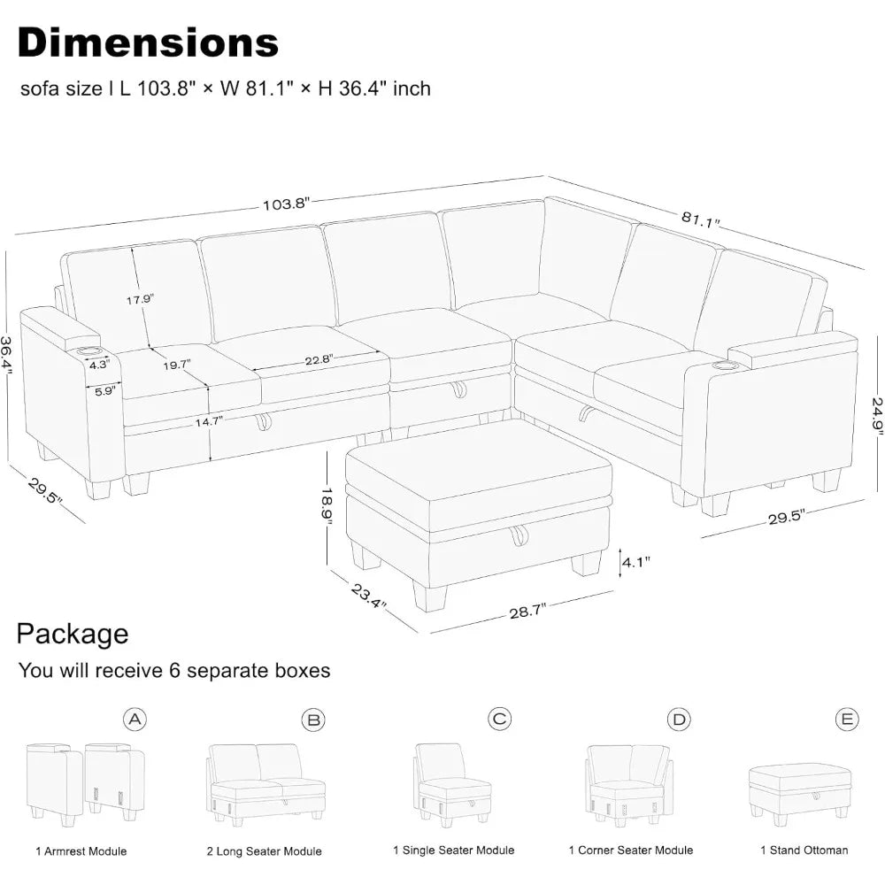 Chenille Modular Sectional Sofa with Storage Armrest