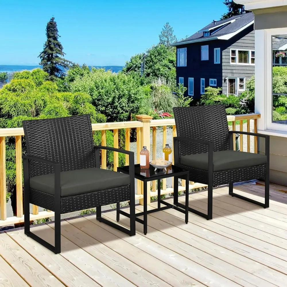 3 Pieces Rattan Bistro Set, Conversation Furniture
