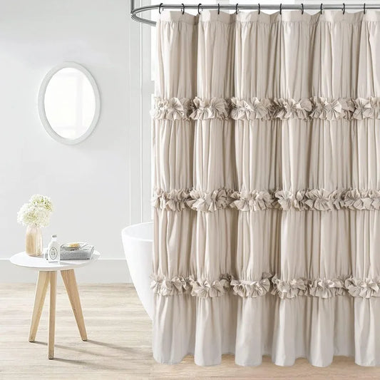 Ruffle Shower Curtain, Vintage Handcrafted Bow Tie