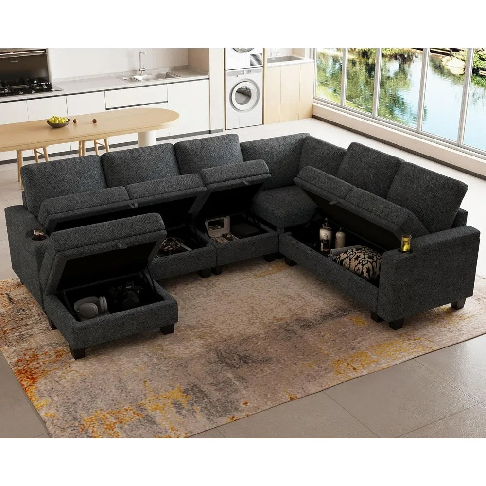 Chenille Modular Sectional Sofa with Storage Armrest