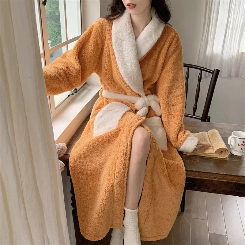 Autumn/Winter Long Coral Velvet Thick Bathrobe