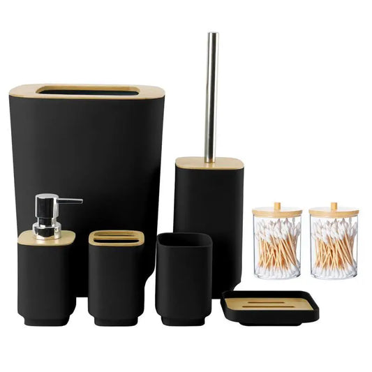 Black bathroom accessories set, 8-piece