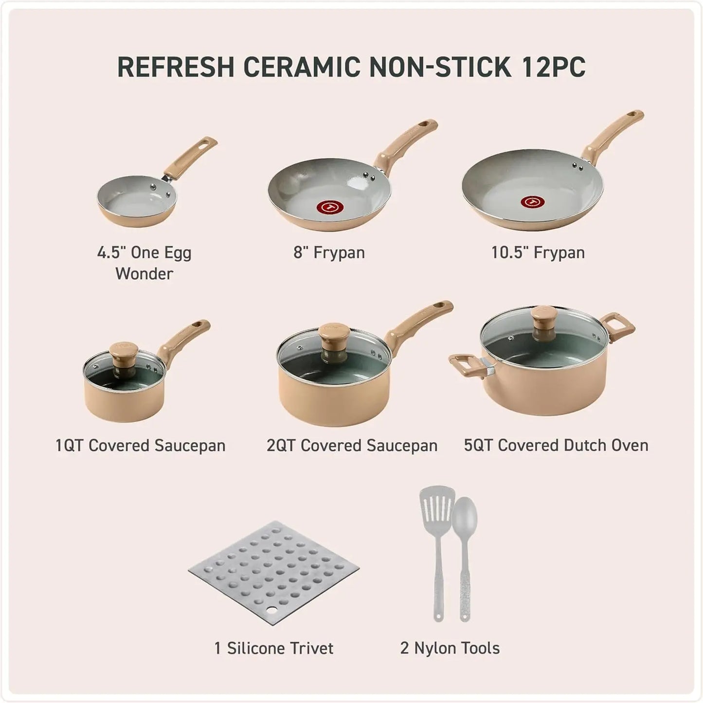 12-Piece Ceramic Non-Stick Cookware Set Oven Safe