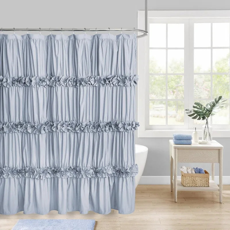 Ruffle Shower Curtain, Vintage Handcrafted Bow Tie