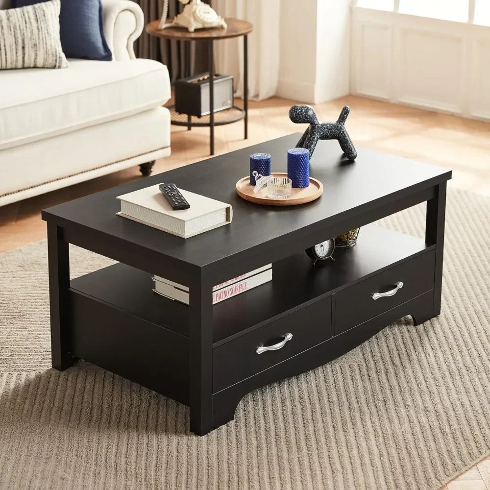 Farmhouse, Wood Coffee Table with Storage Drawers