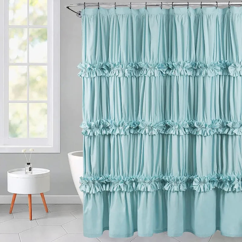 Ruffle Shower Curtain, Vintage Handcrafted Bow Tie