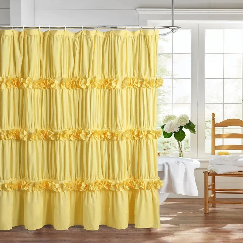 Ruffle Shower Curtain, Vintage Handcrafted Bow Tie