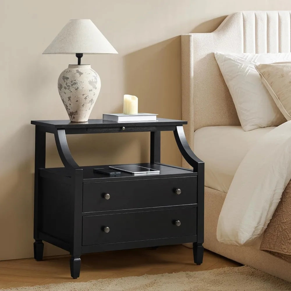 Large Farmhouse Nightstand with Charging Station
