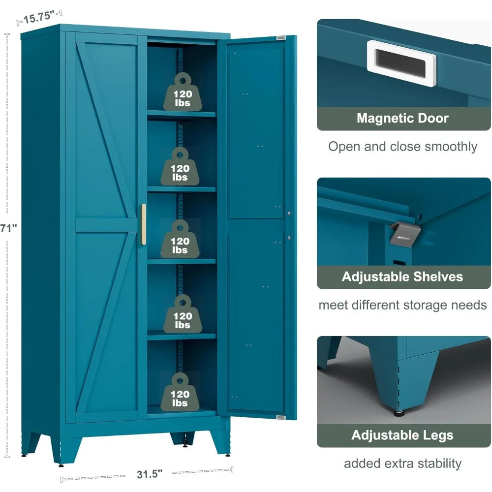 71'' Farmhouse Metal Storage Cabinet w/ Barn Door