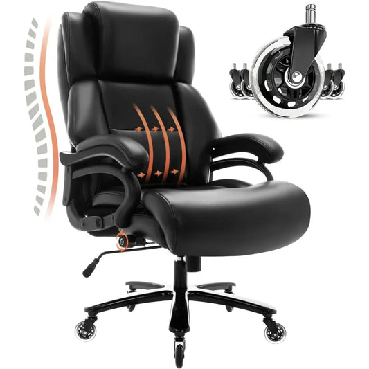 Lumbar support office chair, breathable bonded leather