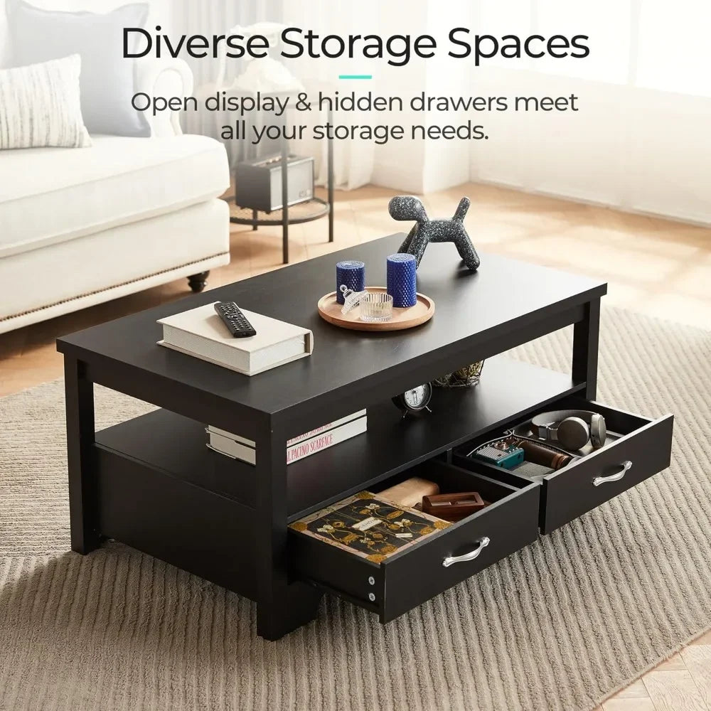 Farmhouse, Wood Coffee Table with Storage Drawers