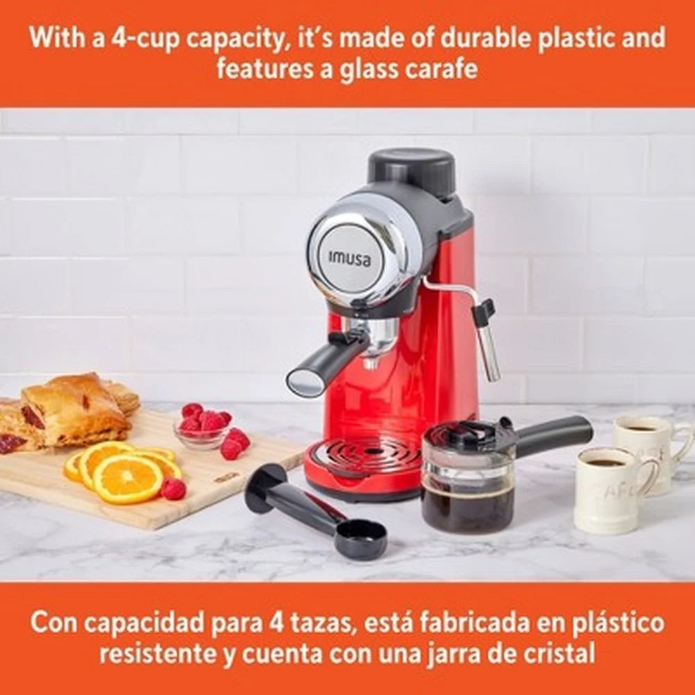4 Cup Espresso Cappuccino Maker,  Frothing Wand